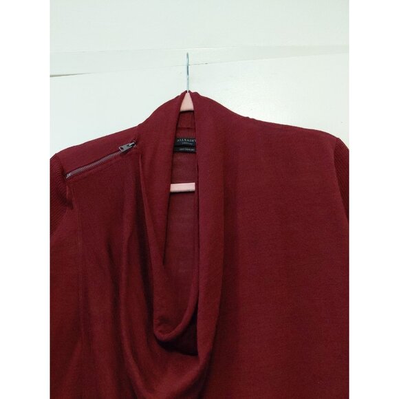 All Saints Womens Sweater Cowl Neck Asymmetrical Merino Wool Burgundy Medium - Picture 2 of 7